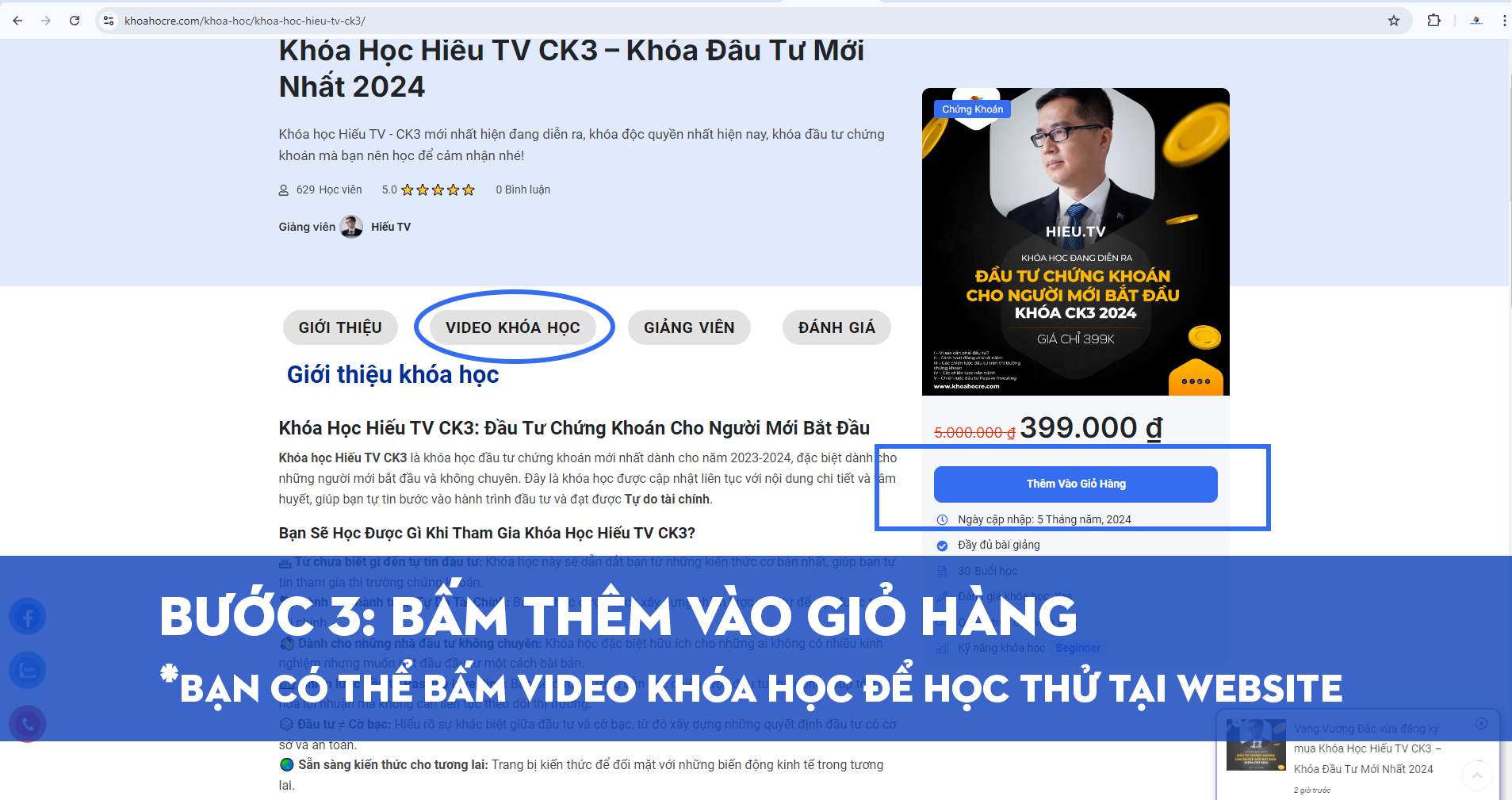 Bấm Thêm Vào Giỏ Hàng - Hướng Dẫn Mua Khóa Học