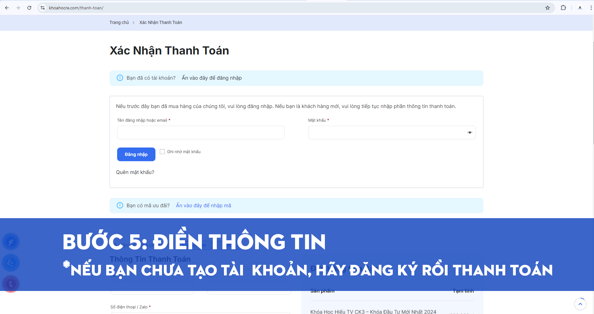 Điền Thông Tin - Hướng Dẫn Mua Khóa Học