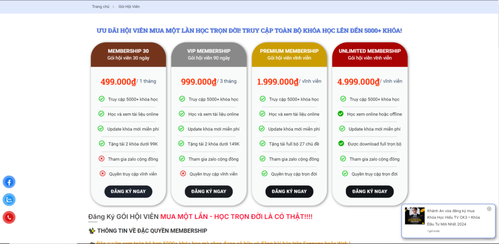 Gói Hội Viên Vĩnh Viễn | Premium Membership Khóa Học Rẻ