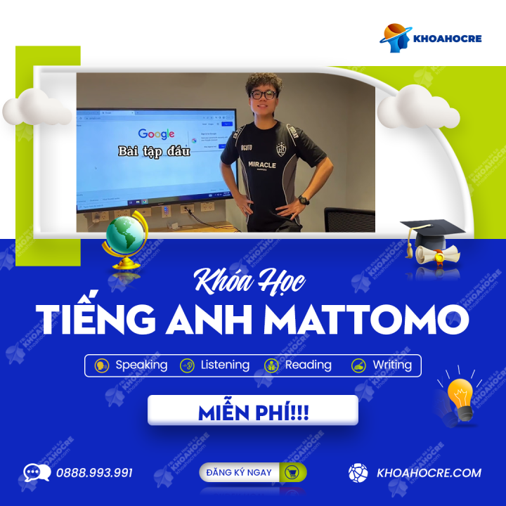 Khóa Học Tiếng Anh Mattomo - Thành Thạo IELTS với 27 bài học từ cơ bản đến nâng cao. Học tiếng Anh không cần trung tâm, làm chủ 4 kỹ năng Nghe, Nói, Đọc, Viết. Đăng ký ngay để cải thiện tiếng Anh hiệu quả!