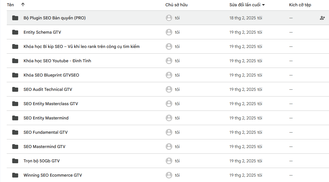 Danh Sách Khóa Học Trọn Bộ GTV SEO 2025