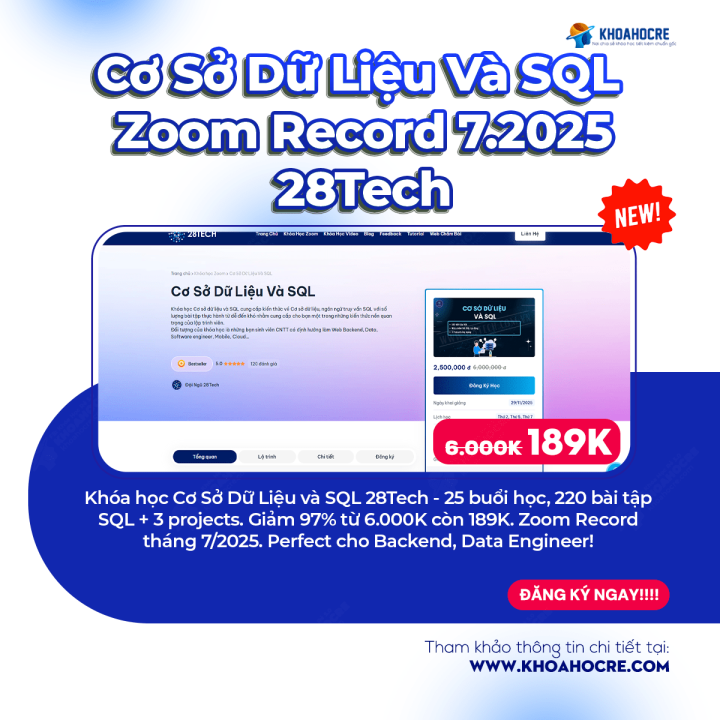 Khóa học Cơ Sở Dữ Liệu và SQL Mới Nhất 2025 28Tech Khóa học Cơ Sở Dữ Liệu và SQL Mới Nhất 2025 28Tech