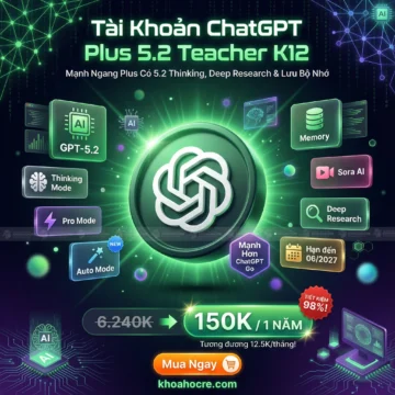 Tài Khoản ChatGPT Plus 5.2 Teacher K12 (1 Năm, Dùng Riêng Tư)