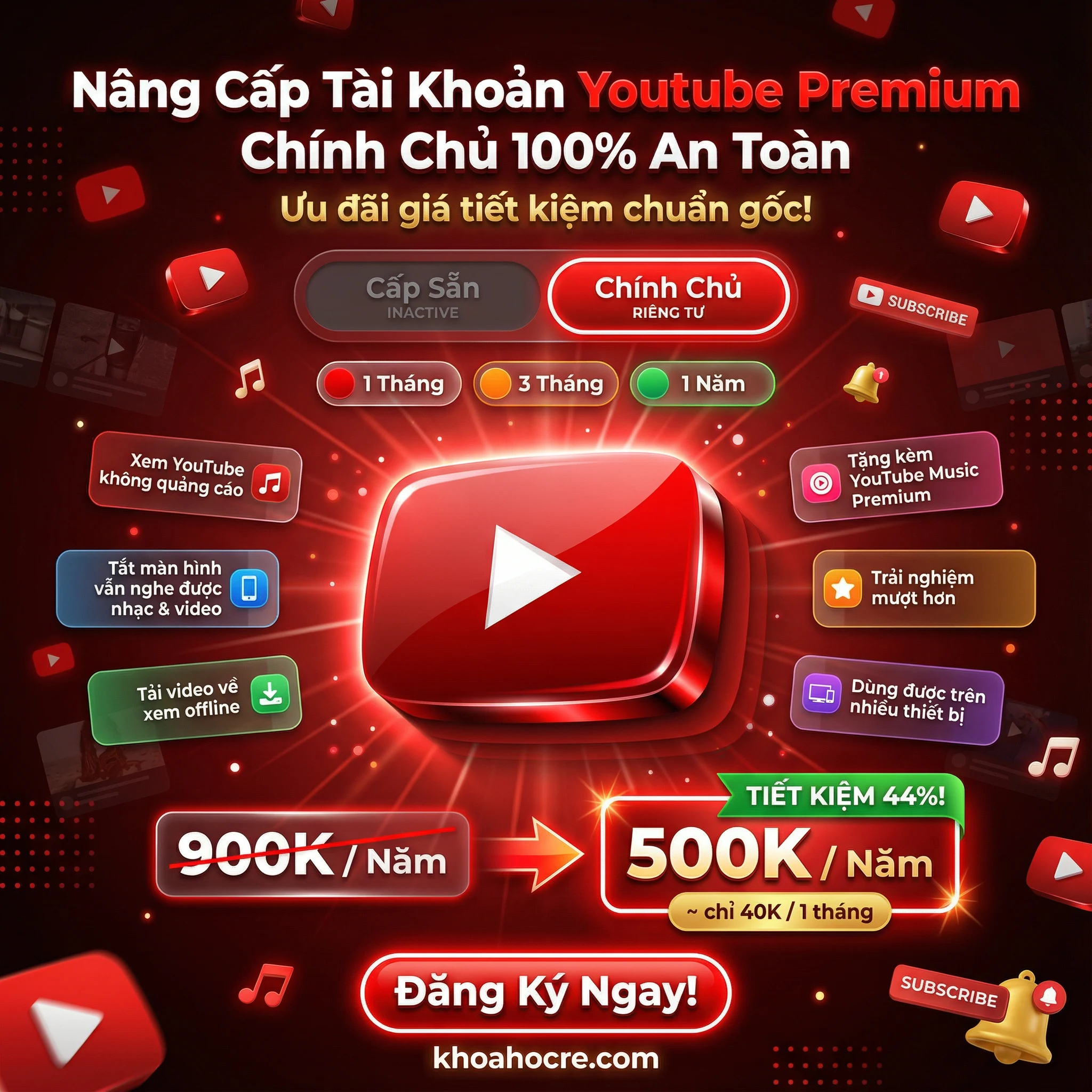 Nâng Cấp Tài Khoản Youtube Premium 1 Năm Chính Chủ