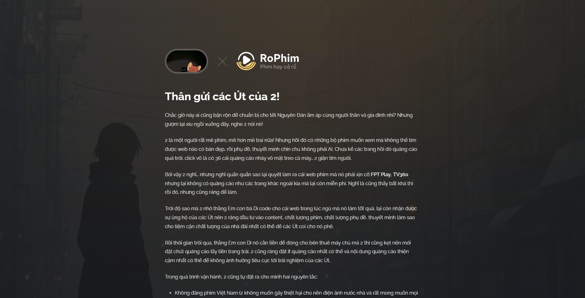 Thông báo đóng cửa trên website Rổ Phim