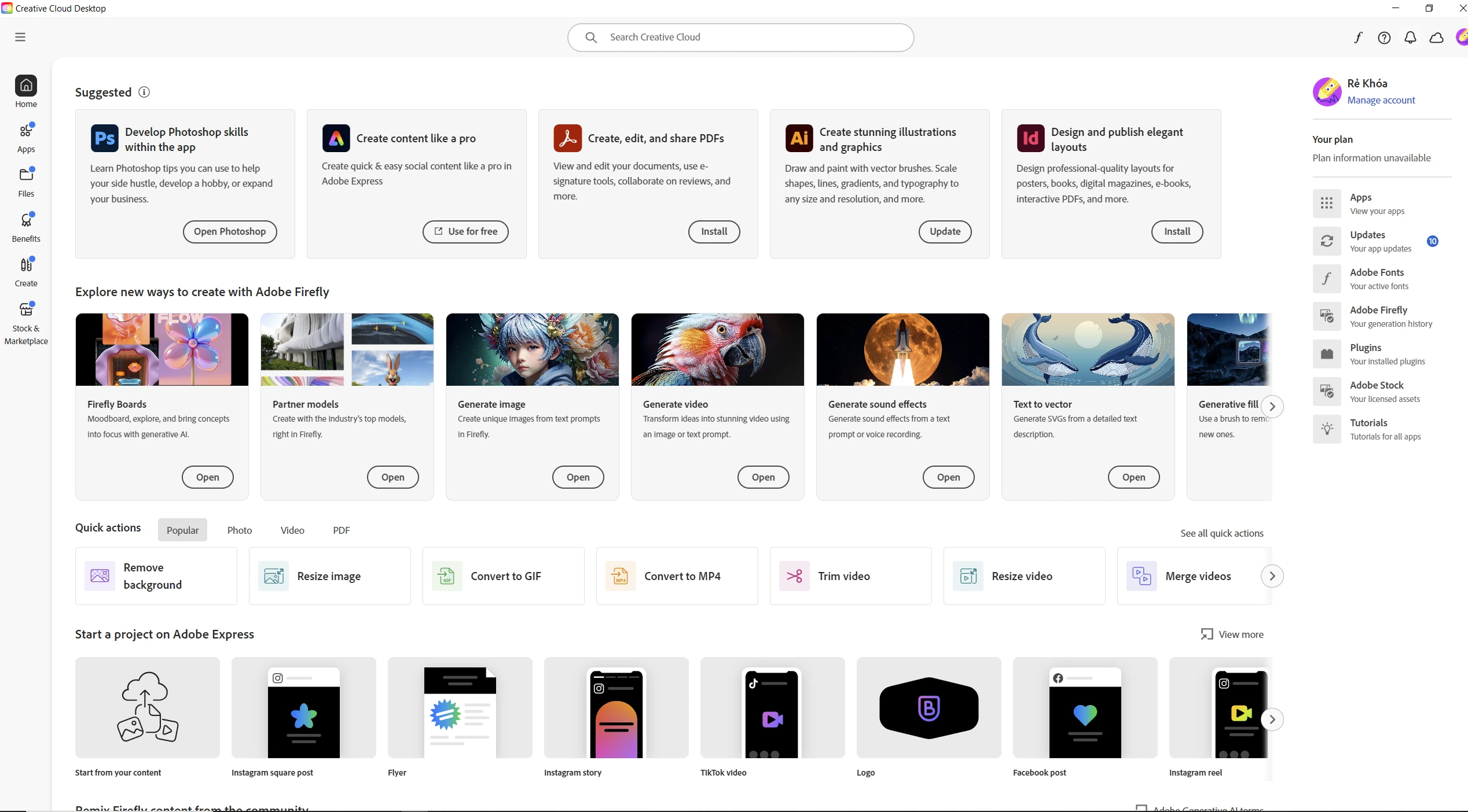 Giao diện tài Khoản Adobe Creative Cloud All Apps Bản Quyền 1 Tháng 