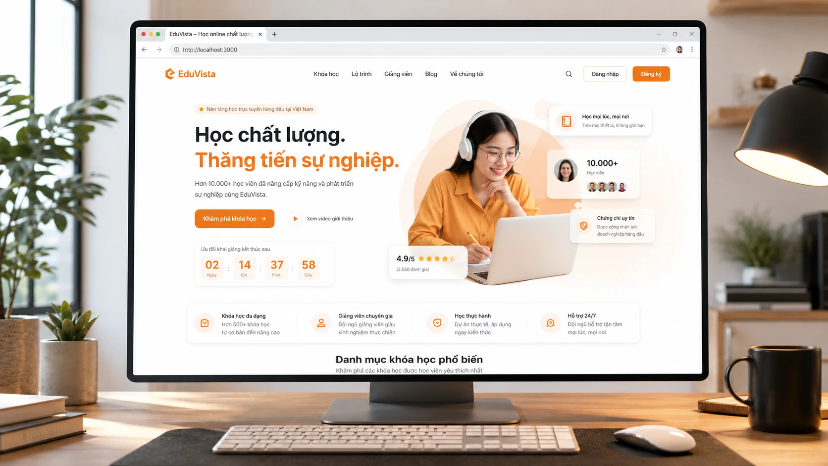 Preview website được tạo bằng AI hiển thị trên localhost – tạo website bằng AI với Claude Code ra kết quả thật