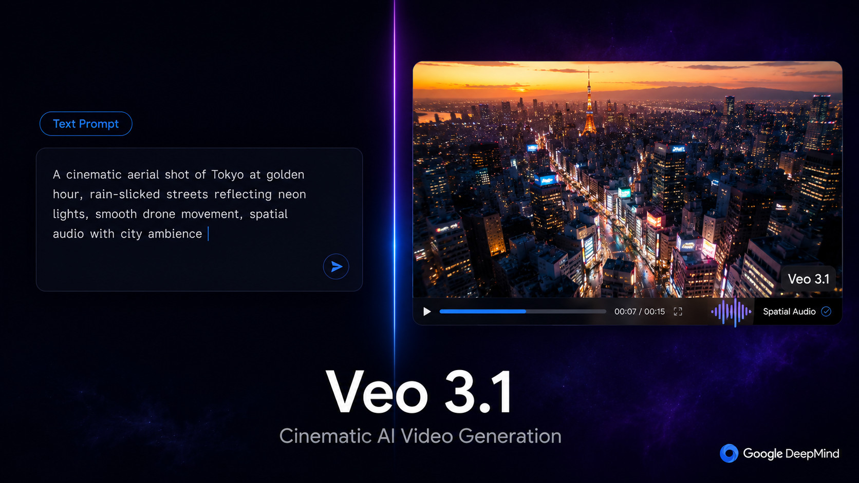 Veo 3.1 video generation Google Flow 2026 – AI tạo video cinematic với spatial audio, chỉnh sửa bằng giọng nói trong Google Flow