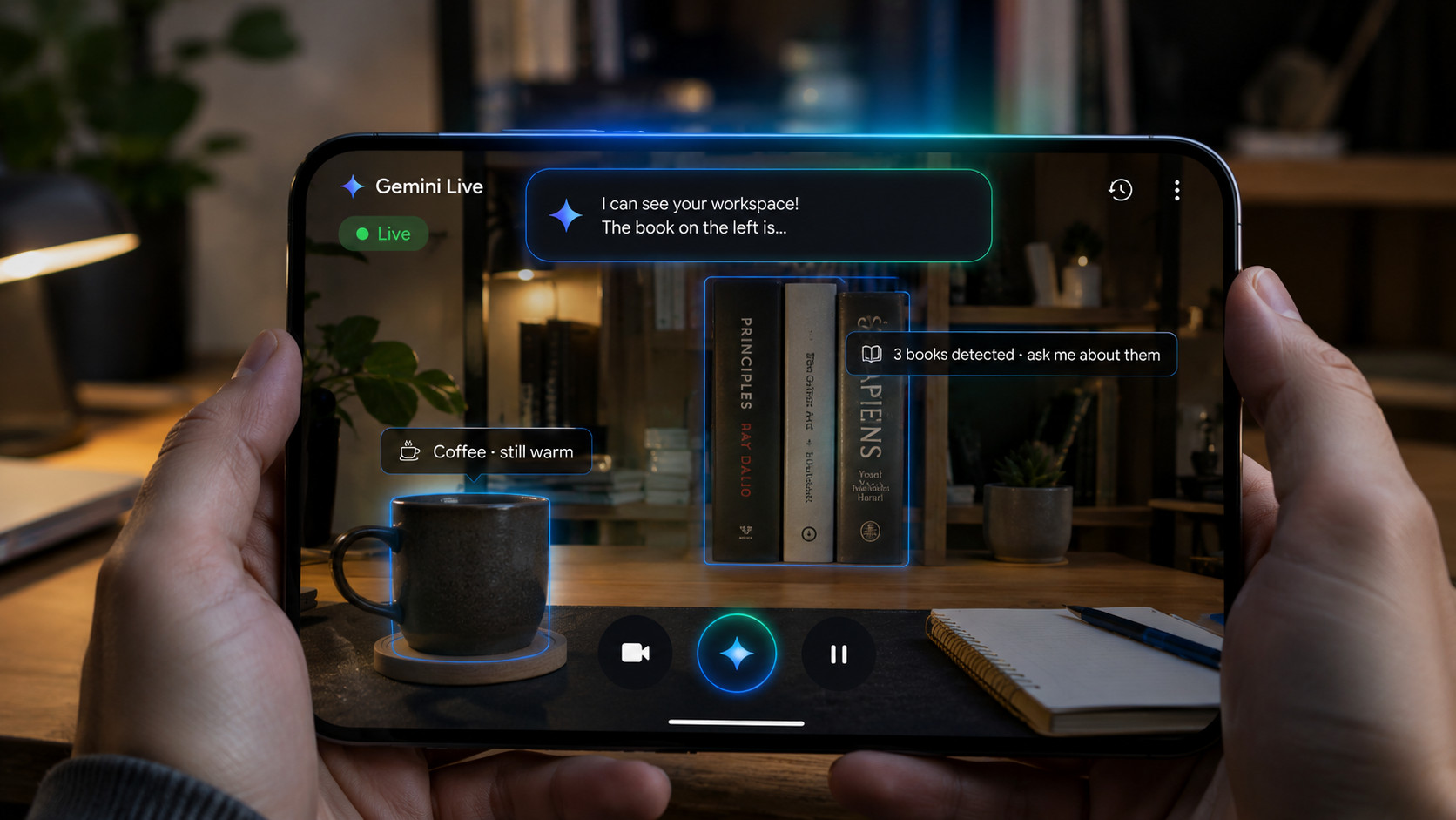 Gemini Live 2026 camera và screen sharing – Project Astra real-time multimodal AI nhìn qua camera điện thoại, trả lời ngay lập tức