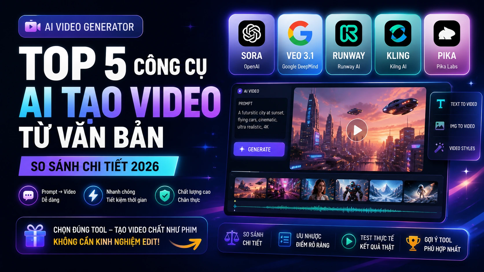 Top 5 Công Cụ AI Tạo Video Từ Văn Bản Tốt Nhất 2026